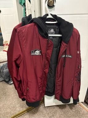 Lurking Class Men's Burgundy Hooded Bomber Jacket